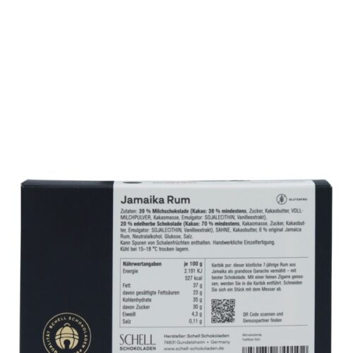 Schell Schokoladen - Jamaika Rum - Canache mit edelherber Schokolade - 100g
