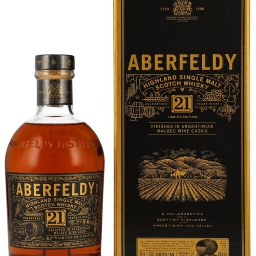 Aberfeldy 21 Jahre - Finished in Argentinian Malbec Wine Casks - Batch No. 2923M - Limited Release - Highland Single Malt Scotch Whisky Aberfeldy 21 Jahre - Finished in Argentinian Malbec Wine Casks - Batch No. 2923/M - Limited Release - Highland Single Malt Scotch Whisky