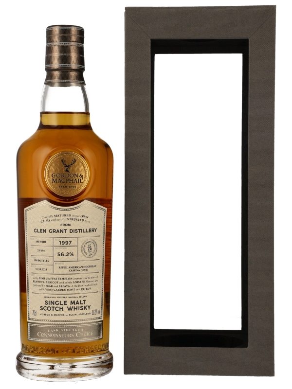 Glen Grant 26 Jahre - Vintage 1997 - Refill American Hogshead - Cask No. 56927 - Connoisseurs Choice by Gordon & MacPhail - Speyside Single Malt Scotch Whisky Glen Grant 26 Jahre - Vintage 1997 - Refill American Hogshead - Cask No. 56927 - Connoisseurs Choice by Gordon & MacPhail - Speyside Single Malt Scotch Whisky