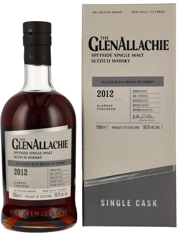 Glenallachie 11 Jahre - Vintage 2012 - Oloroso Puncheon No. 801629 - Selected by Billy Walker for Germany - Speyside Single Malt Scotch Whisky Glenallachie 11 Jahre - Vintage 2012 - Oloroso Puncheon No. 801629 - Selected by Billy Walker for Germany - Speyside Single Malt Scotch Whisky