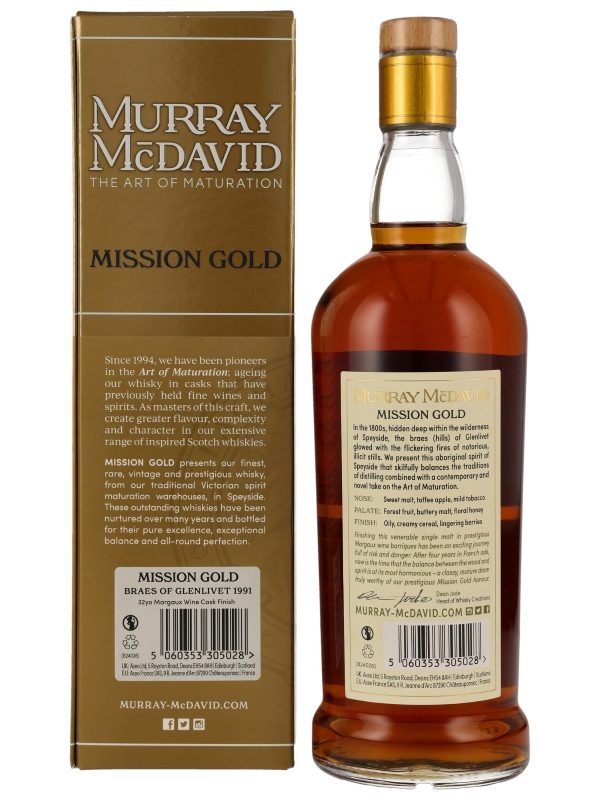 Braes of Glenlivet 32 Jahre - Vintage 1991 - Margaux Wine Cask Finish - Murray McDavid - Mission Gold - Limited Release - Speyside Single Malt Scotch Whisky