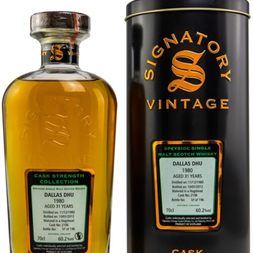 Dallas Dhu 31 Jahre - Vintage 1980 - Matured in a Hogshead - Cask No. 21068 - Signatory Vintage - Cask Strength Collection - Speyside Single Malt Scotch Whisky