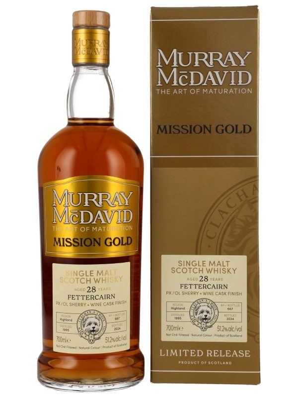 Fettercairn 28 Jahre - Vintage 1995 - PX + Oloroso Sherry & Wine Cask Finish - Murray McDavid - Mission Gold - Limited Release - Highland Single Malt Scotch Whisky Fettercairn 28 Jahre - Vintage 1995 - PX + Oloroso Sherry & Wine Cask Finish - Murray McDavid - Mission Gold - Limited Release - Highland Single Malt Scotch Whisky
