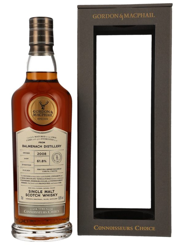 Balmenach 15 Jahre - Vintage 2008 - First Fill Sherry Hogshead - Cask No. 17603706 - Connoisseurs Choice - Gordon & MacPhail - Single Malt Scotch Whisky Balmenach 15 Jahre - Vintage 2008 - First Fill Sherry Hogshead - Cask No. 17603706 - Connoisseurs Choice - Gordon & MacPhail - Single Malt Scotch Whisky