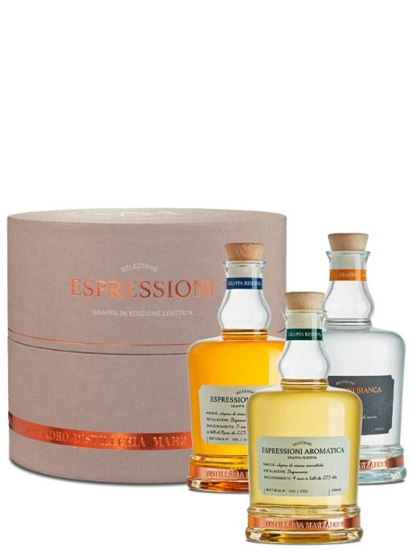Marzadro - Selezione Espressioni - 3 x 35 cl - Grappa - Geschenk-Set NEU Marzadro - Selezione Espressioni - 3 x 35 cl - Grappa - Geschenk-Set
