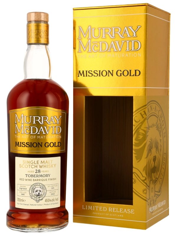 Tobermory 28 Jahre - Vintage 1995 - Red Wine Barrique Finish - Murray McDavid - Mission Gold - Limited Release - Single Malt Scotch Whisky Tobermory 28 Jahre - Vintage 1995 - Red Wine Barrique Finish - Murray McDavid - Mission Gold - Limited Release - Single Malt Scotch Whisky