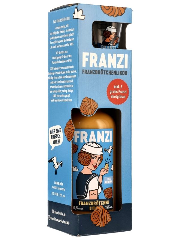 Franzi Franzbrötchen Likör - Das Original - incl. 2 Shotgläser 1 Franzi Franzbrötchen Likör - Das Original - incl. 2 Shotgläser