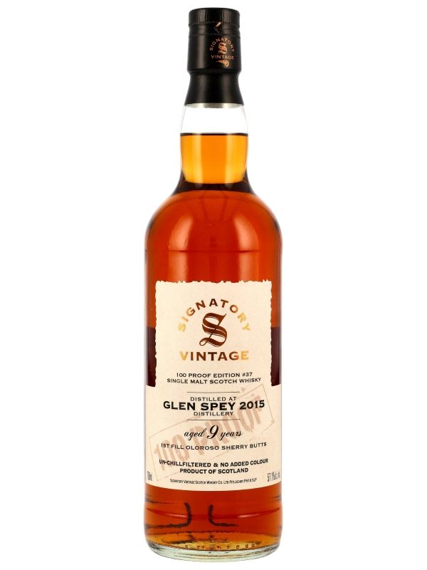 Glen Spey 9 Jahre - Vintage 2015 - 1st Fill Oloroso Sherry Butts - Signatory Vintage - 100 Proof Edition #37 - Single Malt Scotch Whisky Glen Spey 9 Jahre - Vintage 2015 - 1st Fill Oloroso Sherry Butts - Signatory Vintage - 100 Proof Edition #37 - Single Malt Scotch Whisky