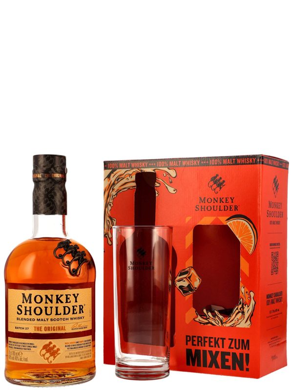 Monkey Shoulder - The Original - incl. 1 Glas - Blended Malt Scotch Whisky - Geschenk-Set