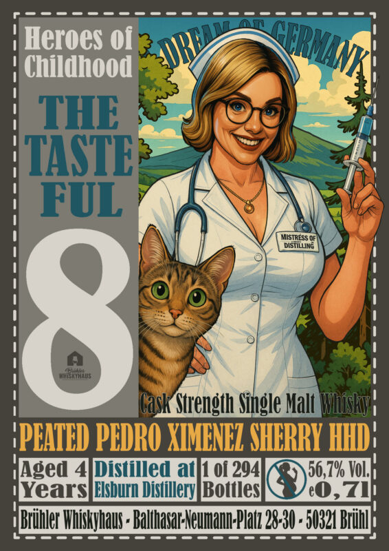 Produktbild 0,7l Elsburn Distillery 4 Jahre – Peated Pedro Ximenez Sherry HHD – Heroes of Childhood - TTF8 by A Dream of Germany – max. 2 Flaschen p.P. und Haushalt