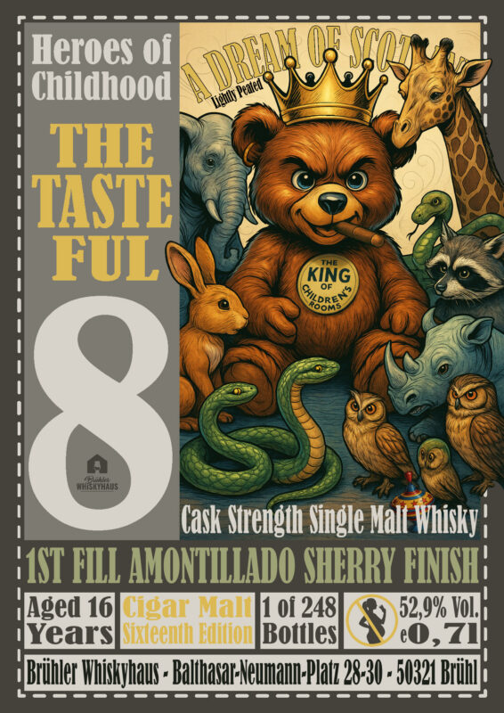 Produktbild 0,7l Cigar Malt 16 Jahre – Sixteenth Edition - 1st Fill Amontillado Sherry Finish – Heroes of Childhood - TTF8 by A Dream of Scotland – max. 2 Flaschen p.P. und Haushalt