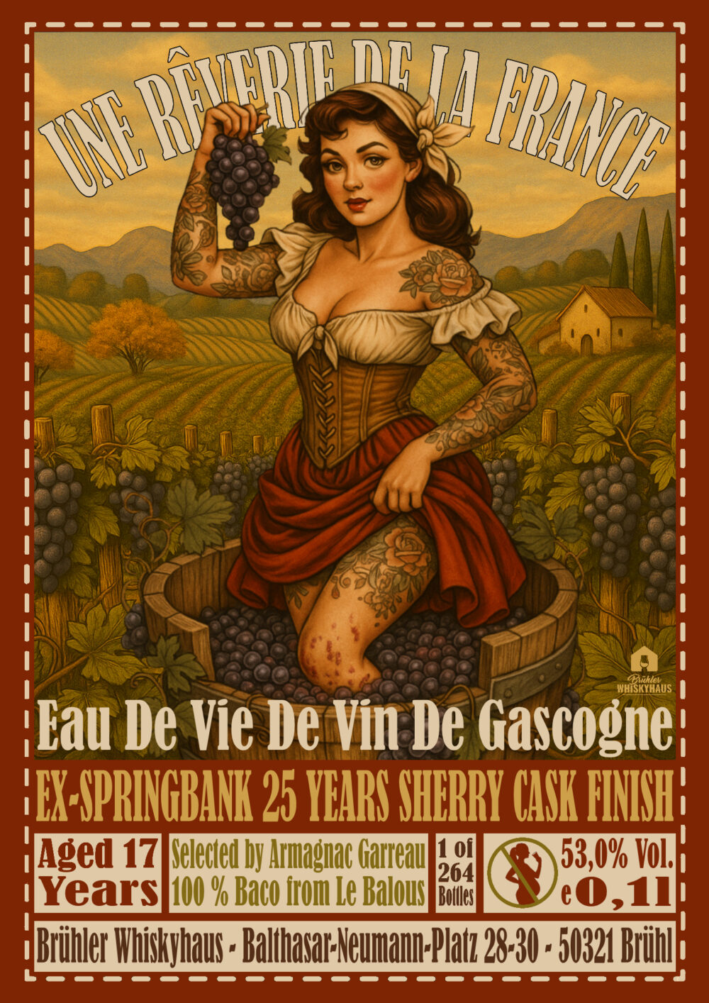 18912 0,1l Eau De Vie De Vin De Gascogne 17 Jahre - Ex-Springbank 25 Years Sherry Cask Finish - Selected by Armagnac Garreau - 100% Baco from Le Balous - Une Rêverie De La France - Versand start ab dem 13. November 2025