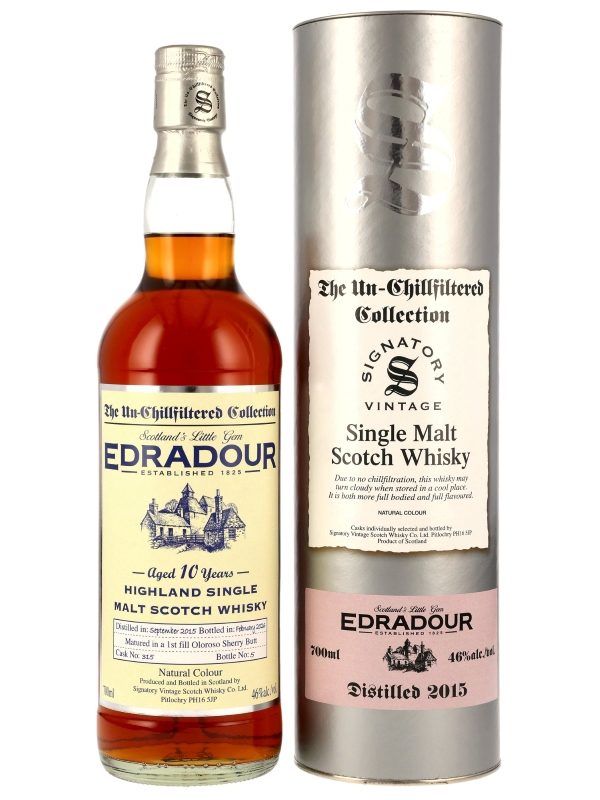 Edradour 10 Jahre - Vintage 2015 - First Fill Oloroso Sherry Butts - Cask No. 315 - Signatory Vintage - Un-Chillfiltered Collection - Highland Single Malt Scotch Whisky