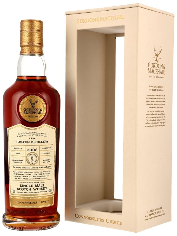 Tomatin 17 Jahre - Vintage 2008 - Refill Sherry Hogshead - Batch 25/050 - Exclusively bottled for Germany by Kirsch Import - Connoisseurs Choice - Gordon & MacPhail - Single Malt Scotch Whisky