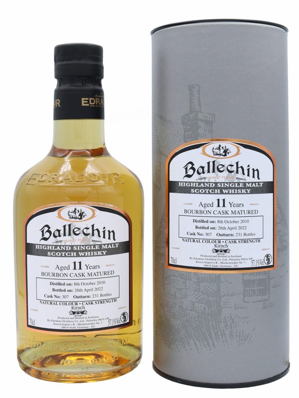 Ballechin 11 Jahre - Vintage 2010 - Bourbon Cask Matured - Cask No. 307 - Cask Strength - Kirsch Import - Highland Single Malt Scotch Whisky