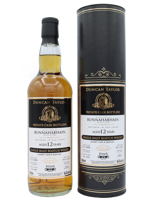 Bunnahabhain 12 Jahre - Vintage 2008 - Oak Cask No. 385511401 - Duncan Taylor - Private Cask Bottling - Exclusively Bottled for Germany - Highland Single Malt Scotch Whisky