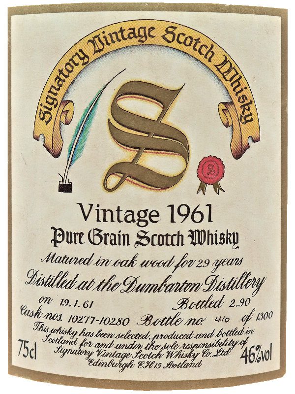 Label Dumbarton 29 Jahre Vintage 1961 by Signatory Vintage