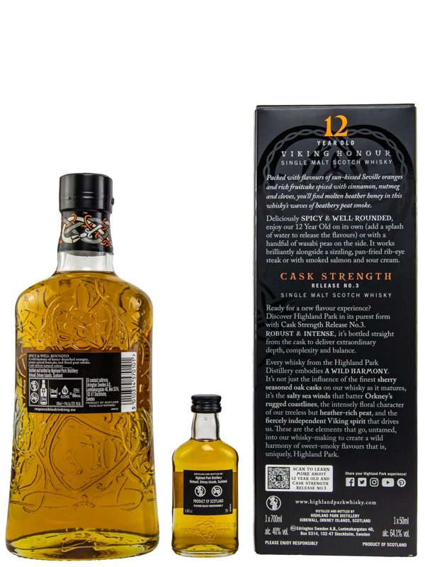 Highland Park 12 Jahre Viking Honour mit Geschenkverpackung und Highland Park Cask Strength Release No. 3 50ml Single Malt Scotch Whisky