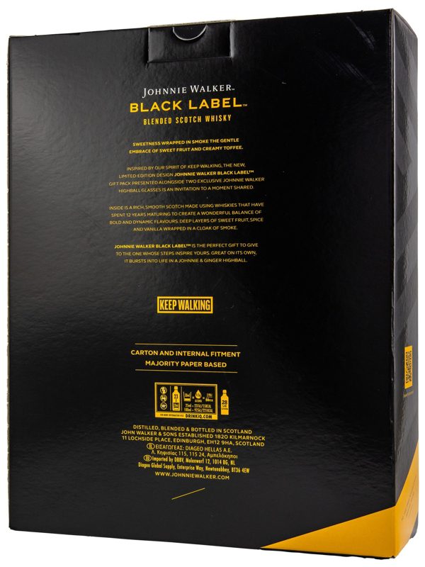 Johnnie Walker 12 Jahre - Black Label - incl. 2 Gläsern - Blended Scotch Whisky