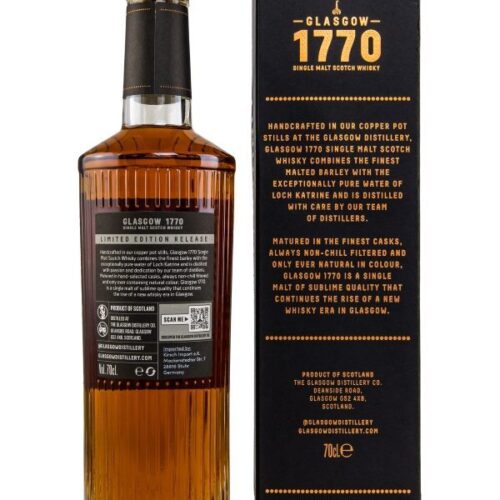 1770 Glasgow 4 Jahre Vintage 2018 Virgin American Oak, Moscatel Hogshead Finish Cask 18/960 Limited Edition Release Single Malt Scotch Whisky