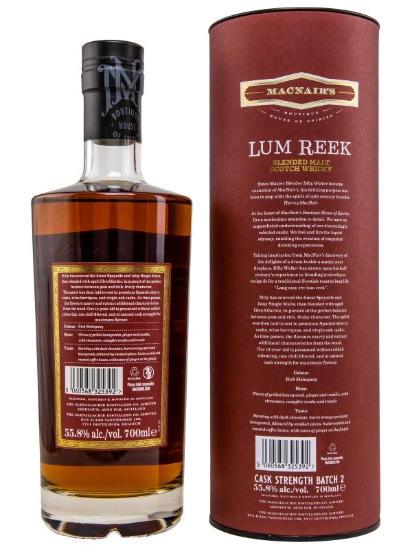 MacNairs Lum Reek - 10 Jahre - Peated - Cask Strength Batch 2 - Boutique House of Spirits - Blended Malt Scotch Whisky R MacNairs Lum Reek - 10 Jahre - Peated - Cask Strength Batch 2 - Boutique House of Spirits - Blended Malt Scotch Whisky