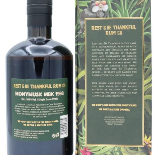 Monymusk – 23 Jahre – Vintage 1998 – Cask #27845 - MBK - Monymusk Distillery – Rest & Be Thankful – Pure Single Jamaican Rum R Monymusk 23 Jahre Vintage 1998 Cask #27845 MBK Monymusk Distillery Rest & Be Thankful Pure Single Jamaican Rum