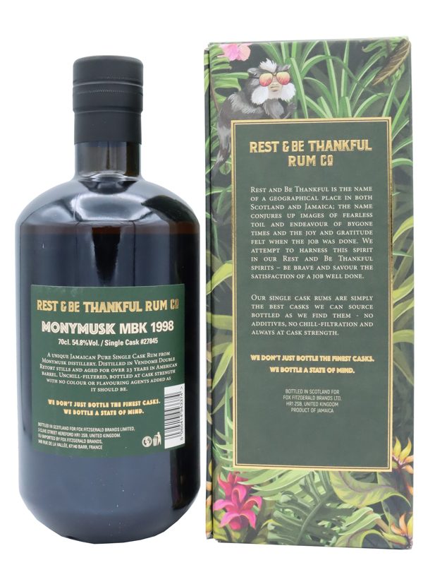 Monymusk – 23 Jahre – Vintage 1998 – Cask #27845 - MBK - Monymusk Distillery – Rest & Be Thankful – Pure Single Jamaican Rum R Monymusk 23 Jahre Vintage 1998 Cask #27845 MBK Monymusk Distillery Rest & Be Thankful Pure Single Jamaican Rum