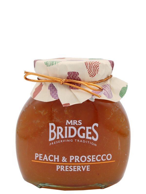Mrs. Bridges Peach & Prosecco Reserve - Pfirsichmarmelade mit Prosecco - 340g Mrs. Bridges Peach und Prosecco Reserve Pfirsichmarmelade mit Prosecco 340 gramm