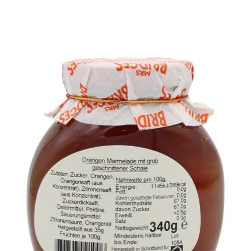 Mrs. Bridges Thick Cut Orange Marmalade - Orangenmarmelade mit grob geschnittener Orangenschale - 340g R Mrs. Bridges Thick Cut Orange Marmalade Orangenmarmelade mit grob geschnittener Orangenschale 340 gramm